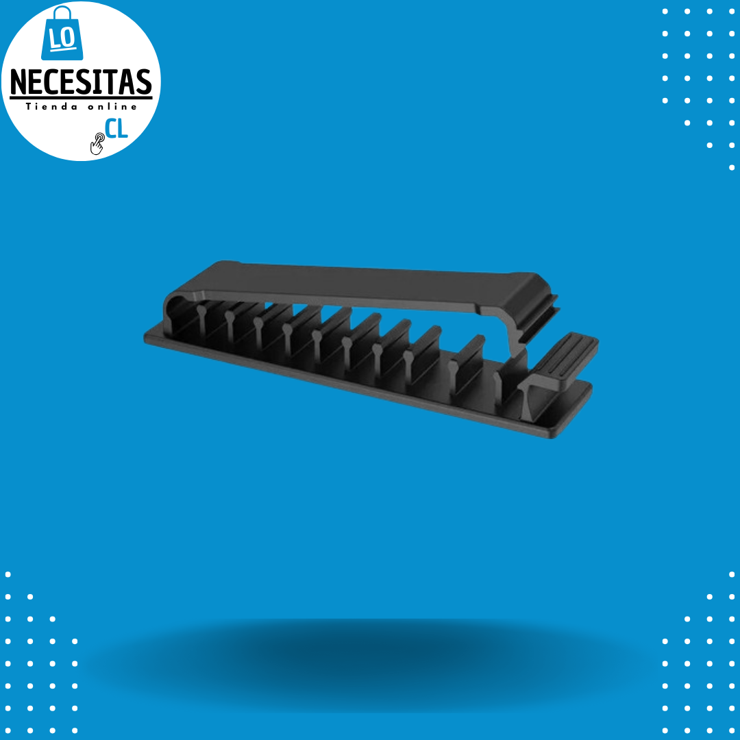 Organizador de cables especial para tu escritorio, oficina o espacio de trabajo. Con capacidad de 10 espacios podrás cuidar la vida útil y mantener ordenados tus cables de uso diario.