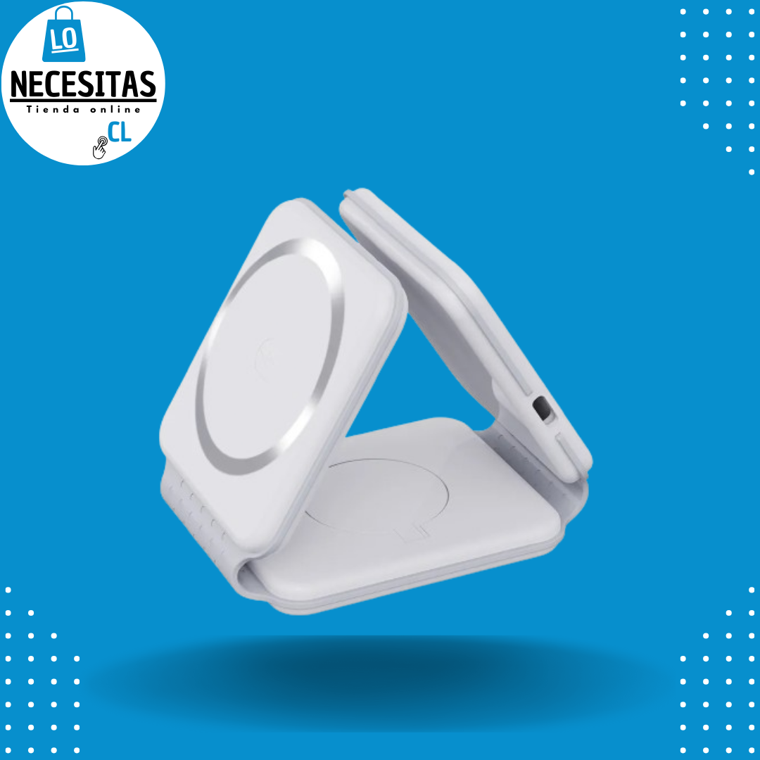 Cargador para iPhone y otras marcas 3-1 de color blanco, puedes cargar dos celulares y un Apple Watch al mismo tiempo, puedes conectarlo a la corriente mediante tu fuente de poder o directamente a tu notebook