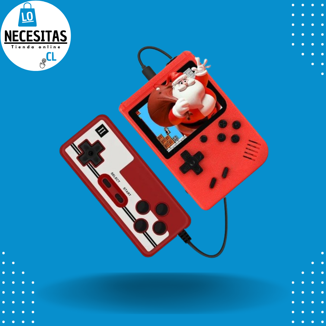 Consola de color rojo, con control para 2 jugadores, viene incluido cable para conexión a televisor